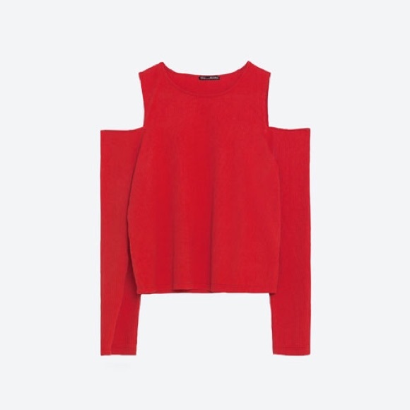 ZARA RIBBED TOP WITH CUT OUT OPEN SHOULDERS RED NEW WITH TAGS LARGE - Picture 4 of 4